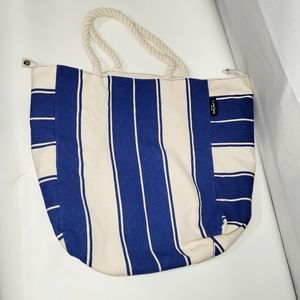 Lancôme Blue & White Striped Canvas Bag with Rope Straps